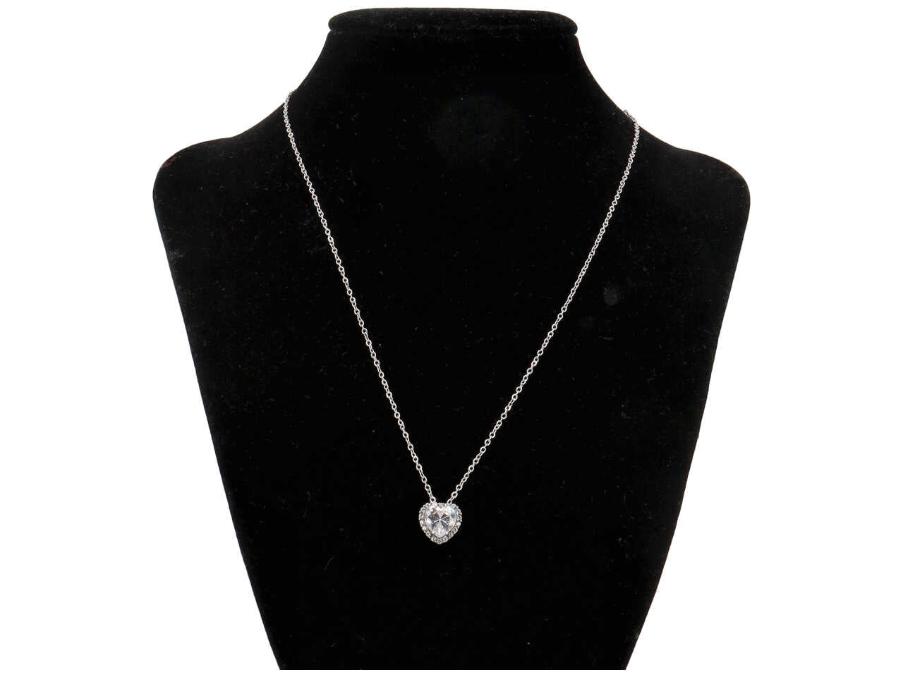 Collana argento in acciaio con ciondolo a forma di cuore e strass