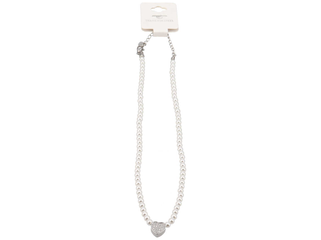 Collana in acciaio con perle e cuore centrale argento