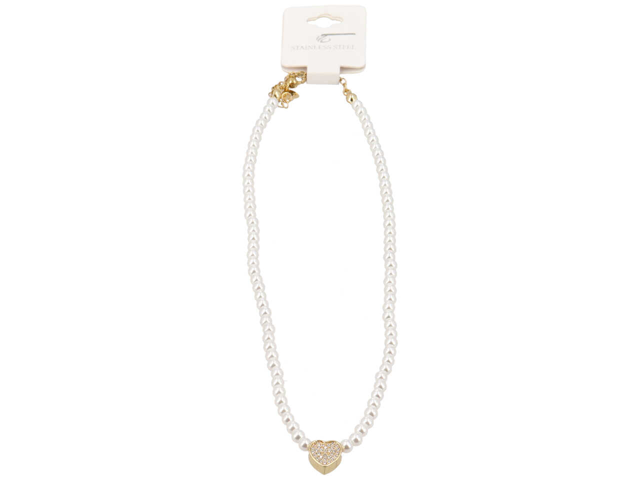 Collana in acciaio con perle e cuore centrale oro