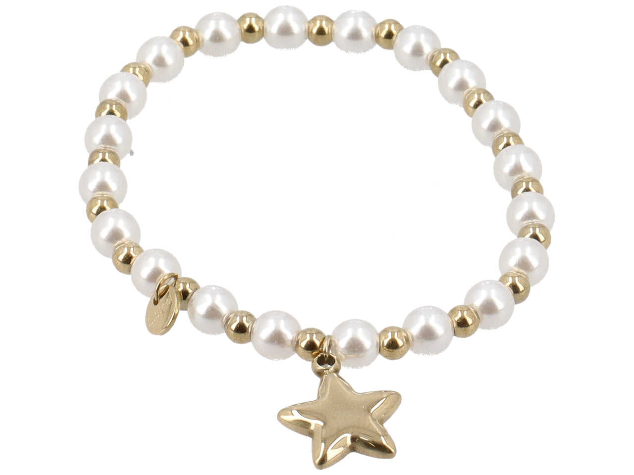Bracciale in acciaio con perle e ciondolo a forma di stella oro