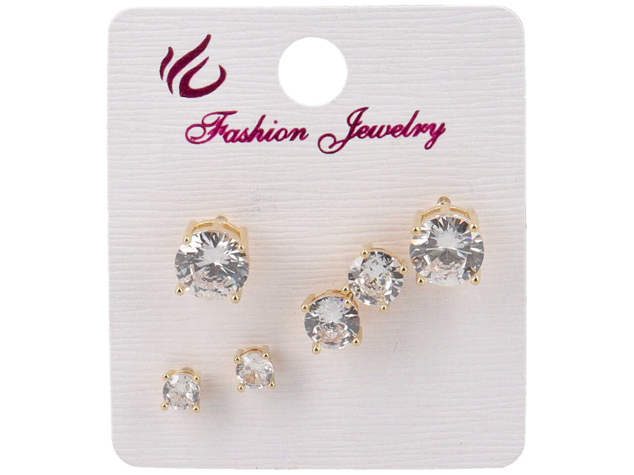 Set di 3 paia di orecchini in ottone con strass diverse misure oro