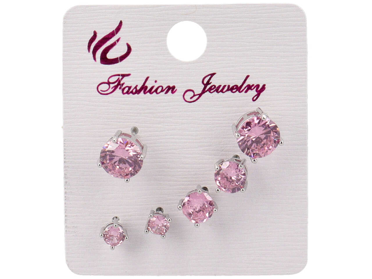 Set di 3 paia di orecchini in ottone con strass rosa diverse misure