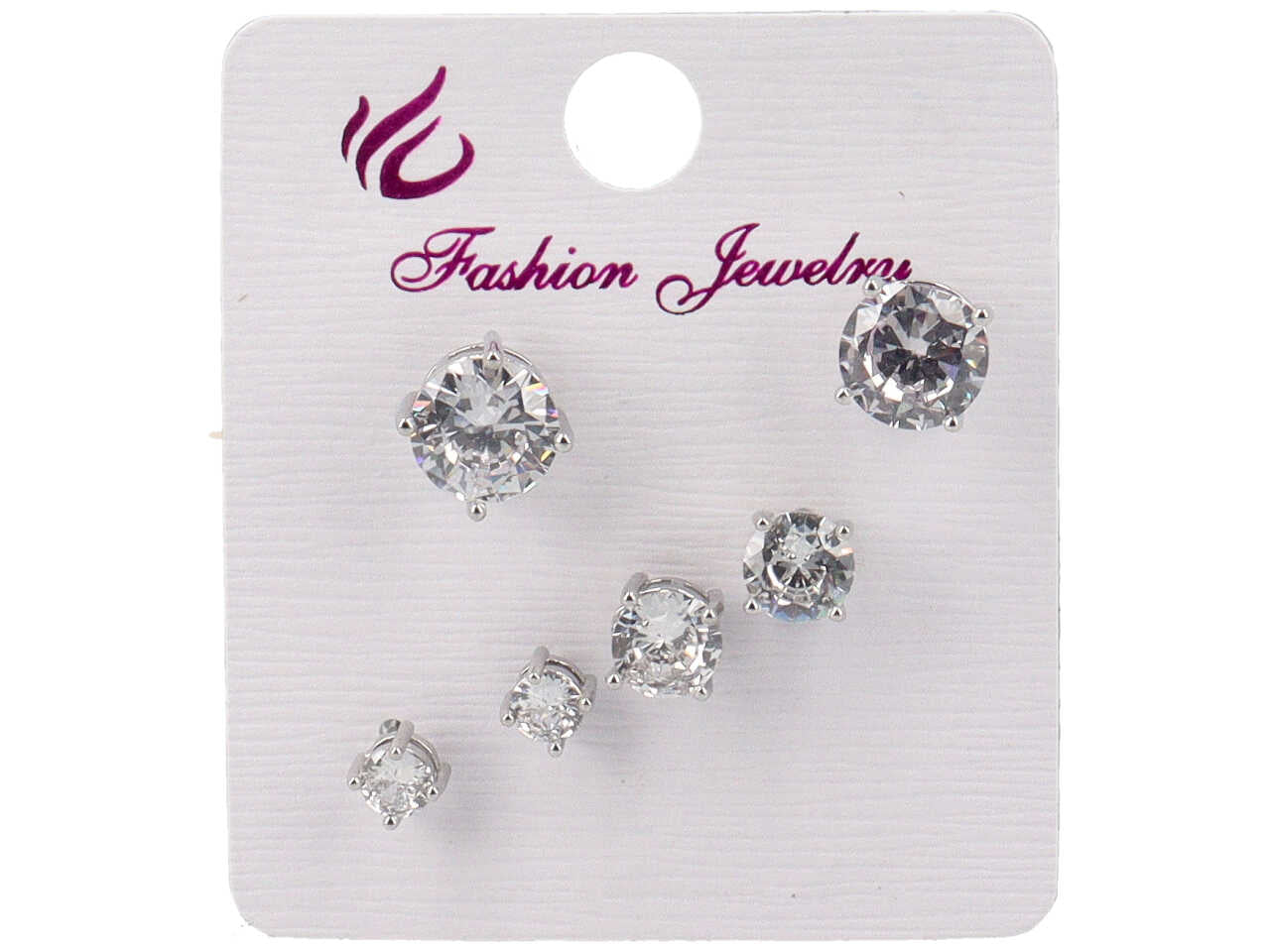 Set di 3 paia di orecchini in ottone con strass diverse misure argento