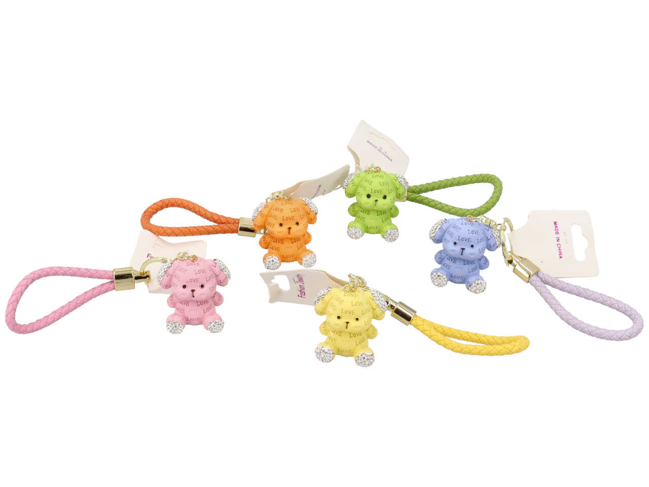 Portachiavi a forma di cane con strass - disponibile in colori diversi