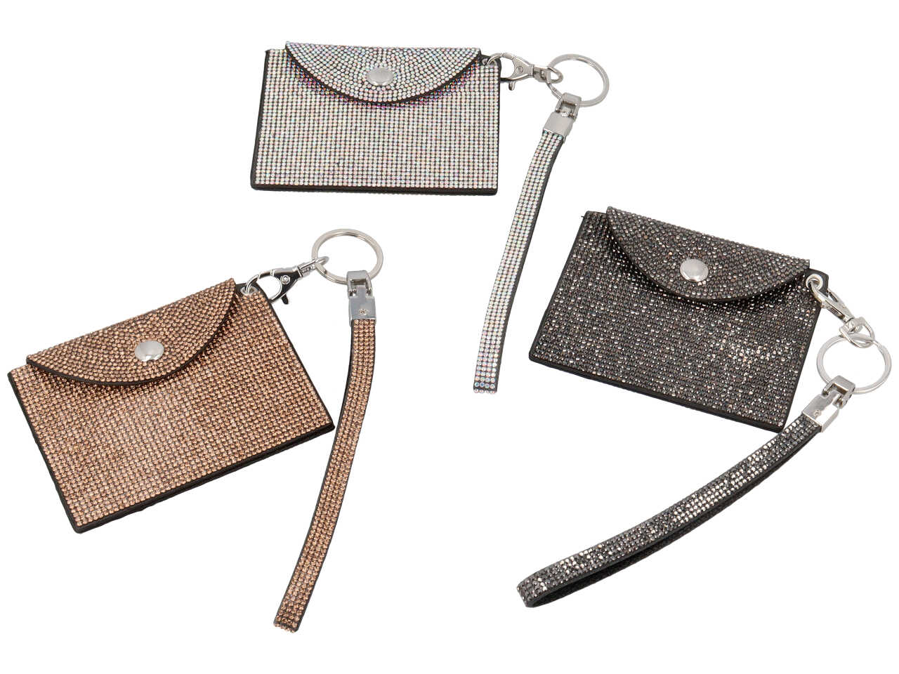 Portachiavi con bustina piatta ricoperta di zirconi - disponibile in vari colori