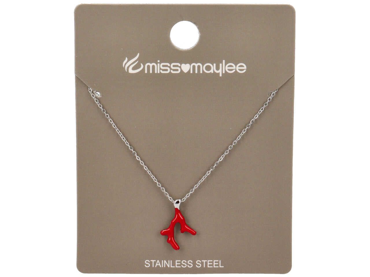 Collana in acciaio argento con ciondolo a forma di corallo