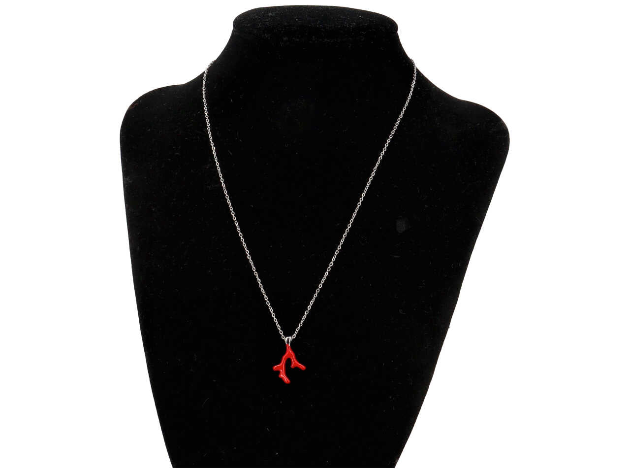 Collana in acciaio argento con ciondolo a forma di corallo