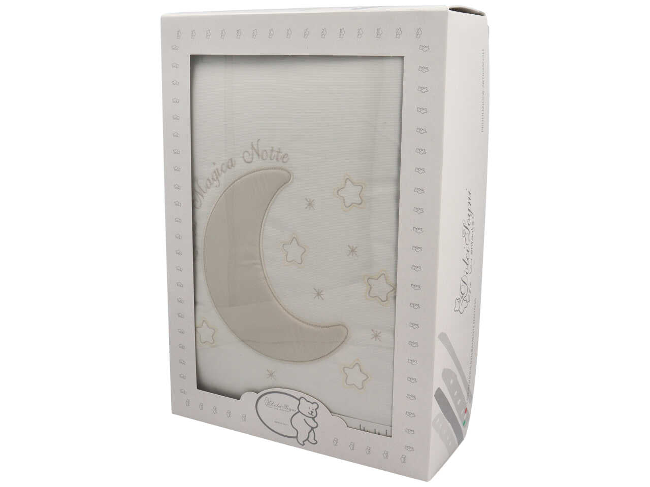 Coperta culla piquet in cotone panna e tortora con luna e stelle 75x92 cm - Dolci Sogni