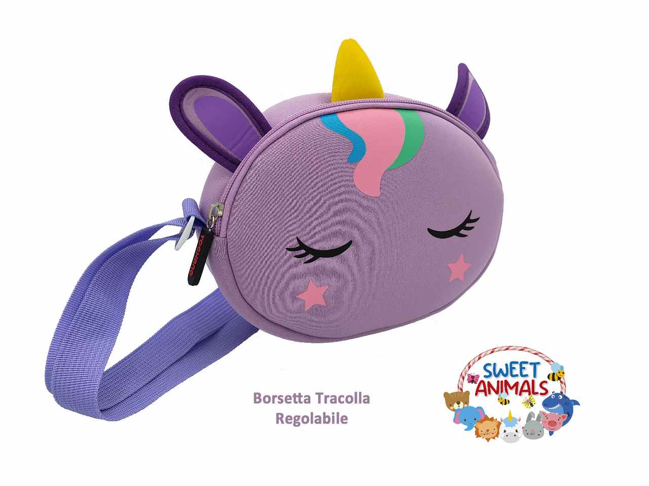 Sweet animals tracolla unicorno in neoprene misure 10x15x6cm
