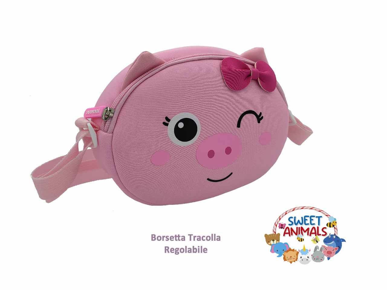 Sweet animals tracolla piggy in neoprene misure 10x15x6cm