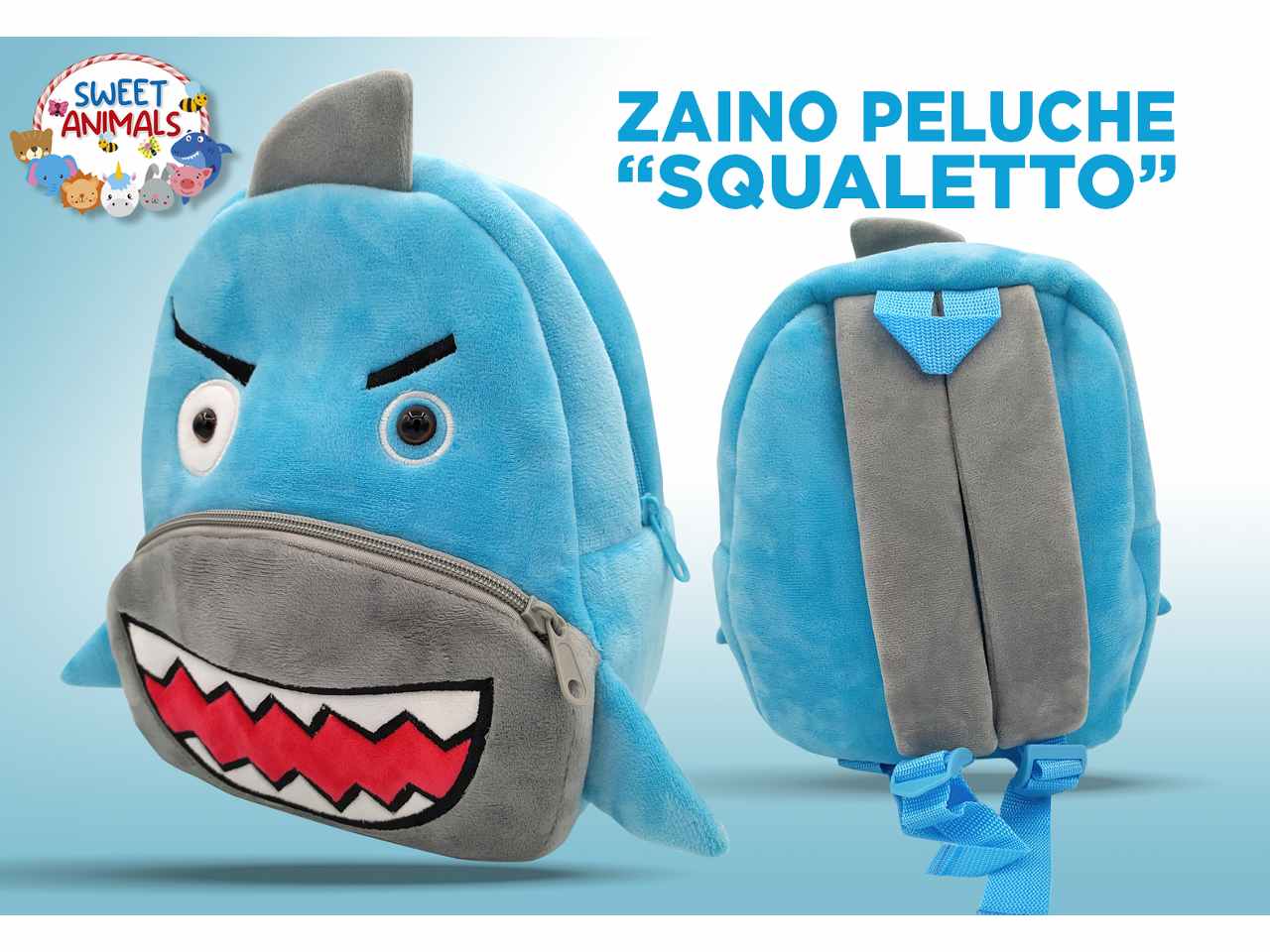 Sweet animals zainetto squalotto peluche 28x26x12cm