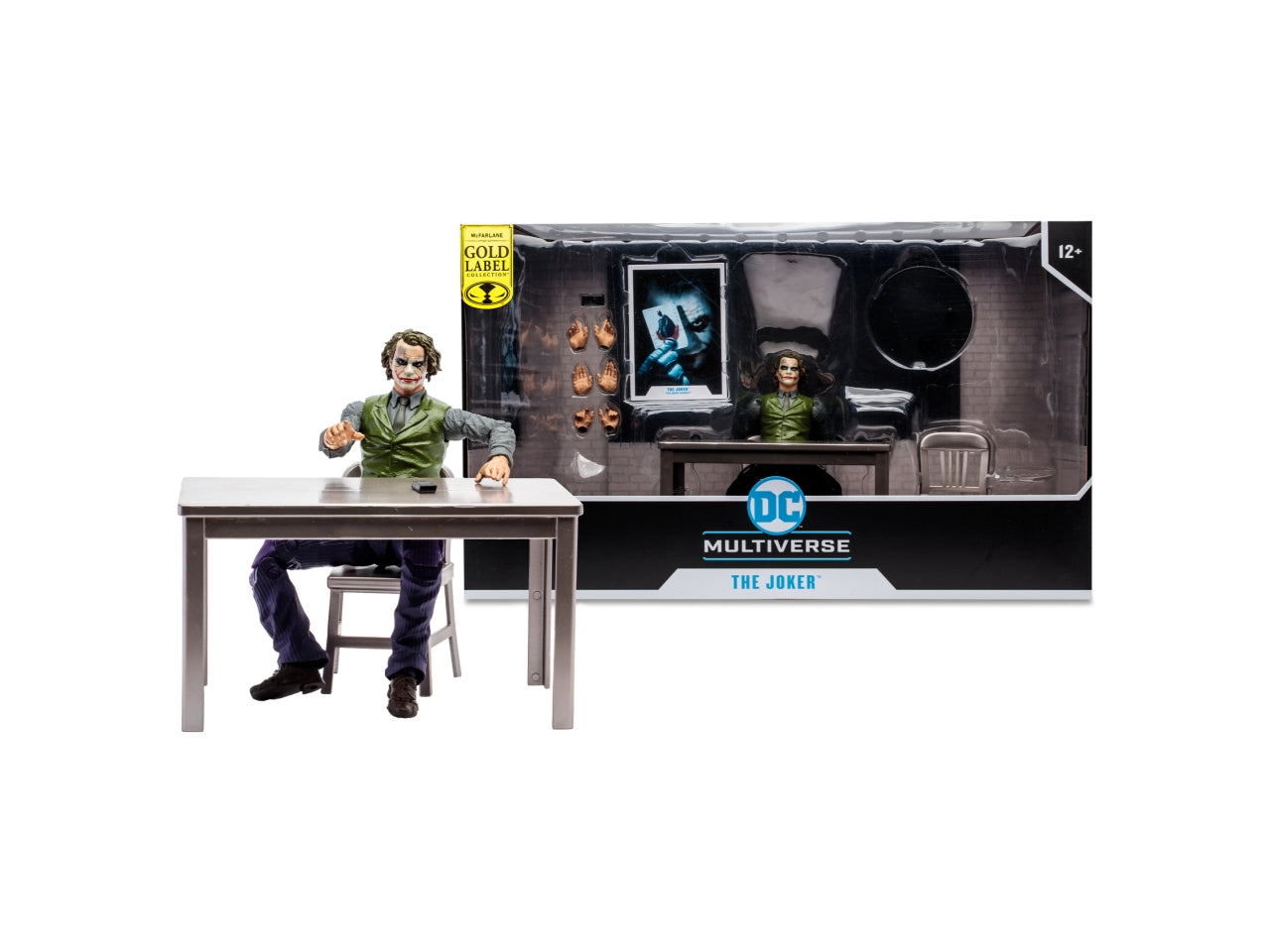 Dc multiverse 18cm - joker da il cavaliere oscuro con playset e accessori