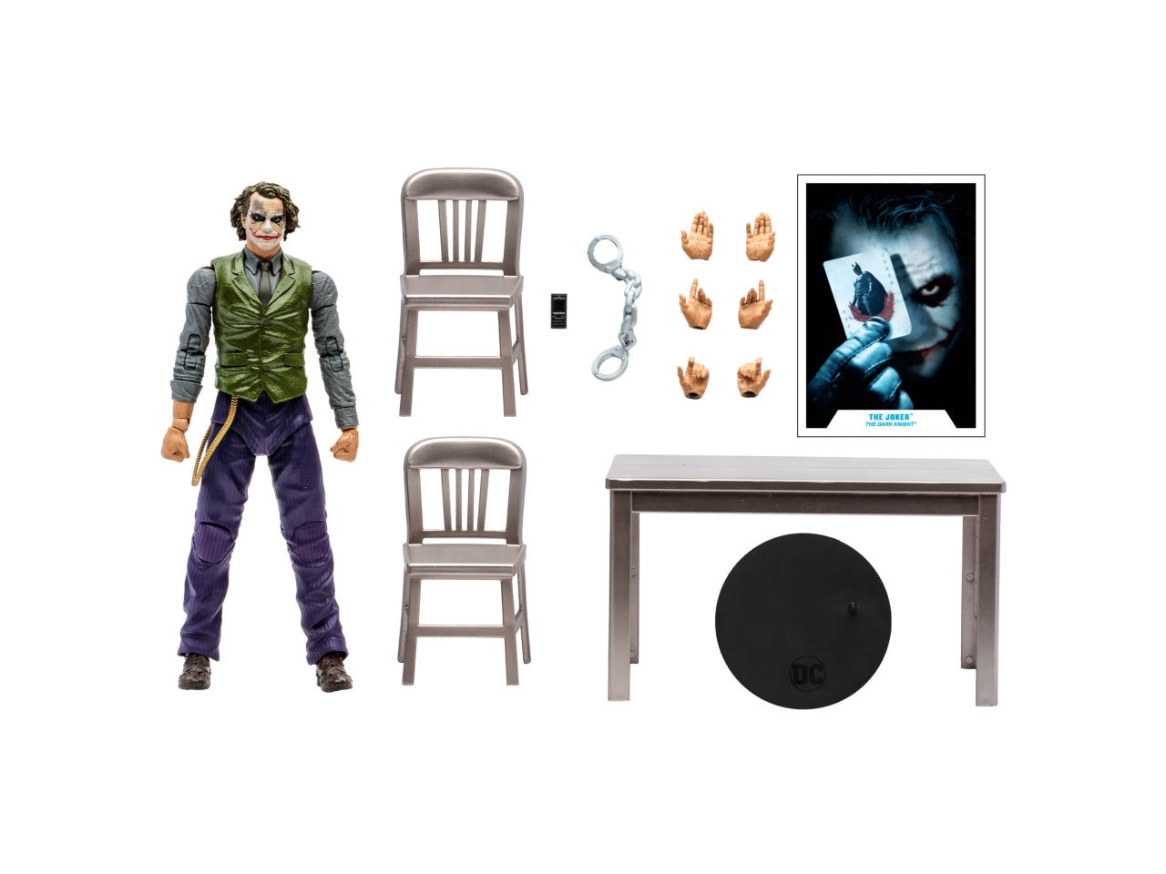 Dc multiverse 18cm - joker da il cavaliere oscuro con playset e accessori