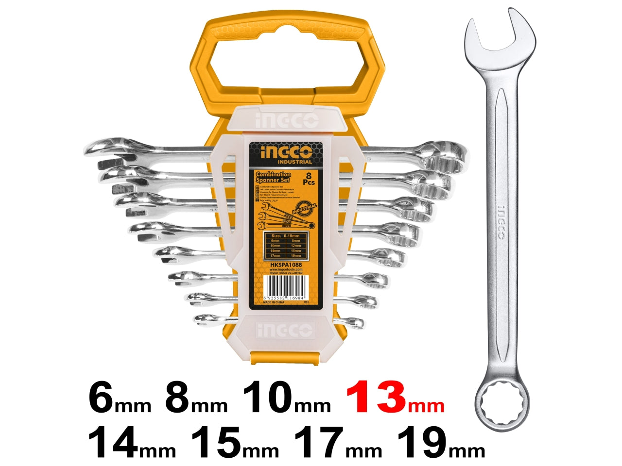 Set di 8 chiavi fisse stella combinate Ingco 6-19mm: versatilità e precisione per ogni lavoro