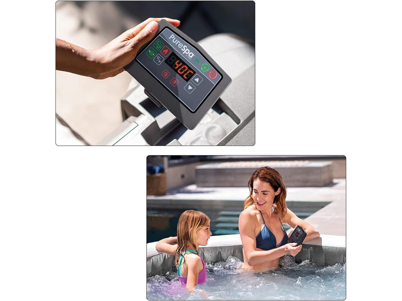 Pure spa greywood deluxe 196x71cm 4 posti con pompa, riscaldatore, sistema purificazione acqua, 2 poggia testa, luce  led multi color