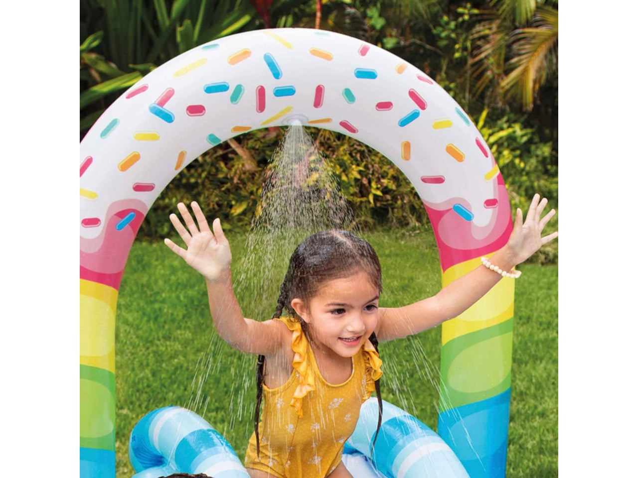 Piscina gonfiabile caramella con scivolo, doccetta, binari per palline e 6 palline multicolor in vinile 170x168x122 cm - Intex