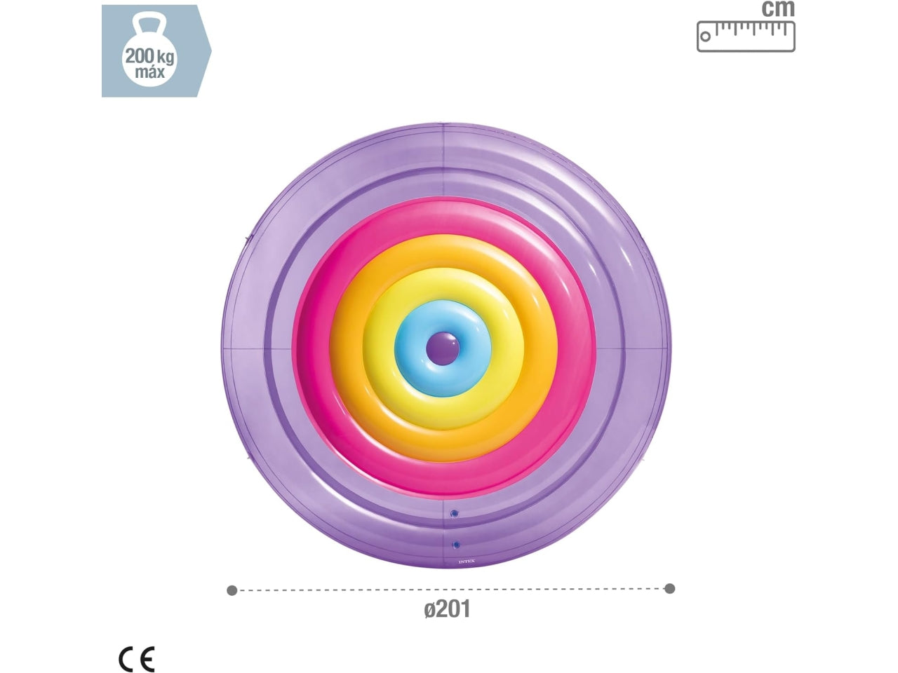 Materassino gonfiabile tondo arcobaleno multicolor in vinile 201x24cm - Intex