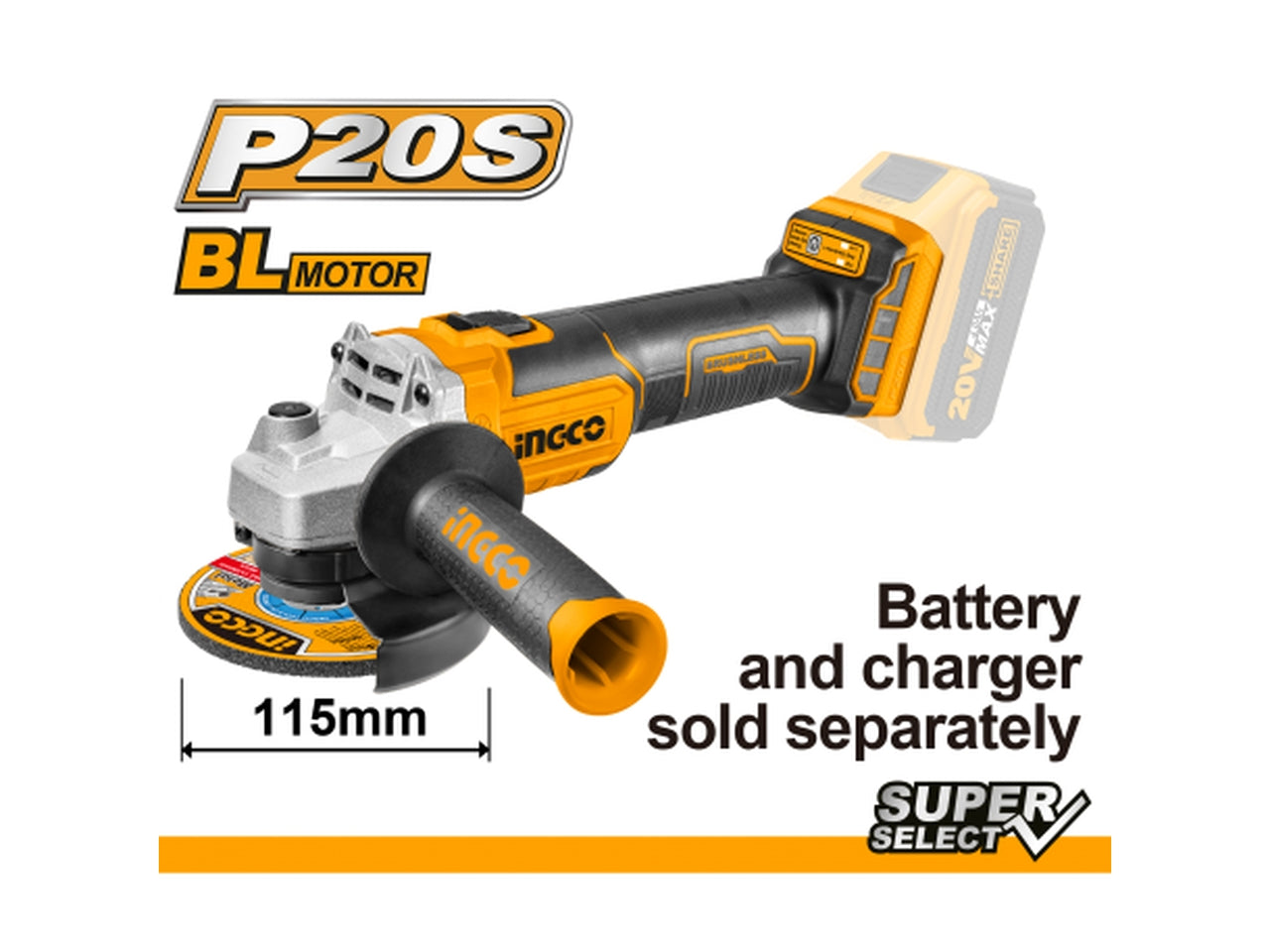 Smerigliatrice angolare 115mm batteria al litio 20v nuda brushless