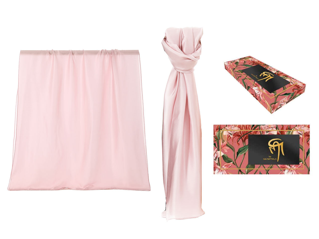 Foulard gai mattiolo 100% seta colore rosa con box misura 180x90cm