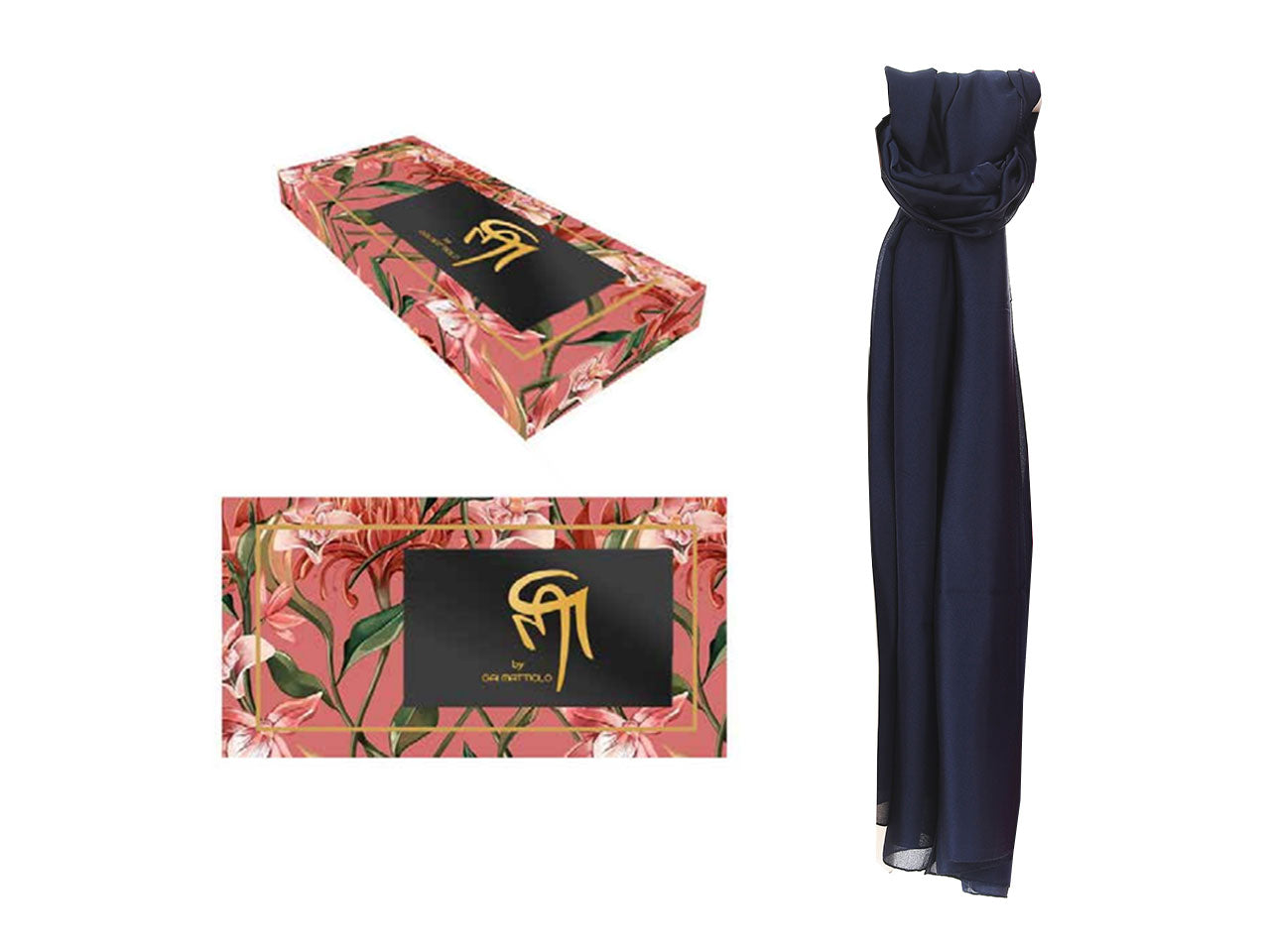 Foulard gai mattiolo 100% seta colore blu con box misura 180x90cm