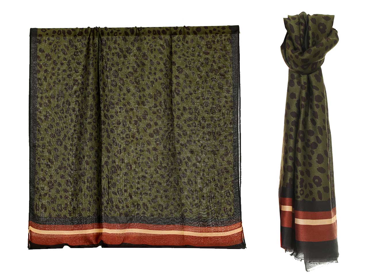 Sciarpa Gai Mattiolo animalier verde militare e marrone da donna 180x90 cm  Gai Mattiolo