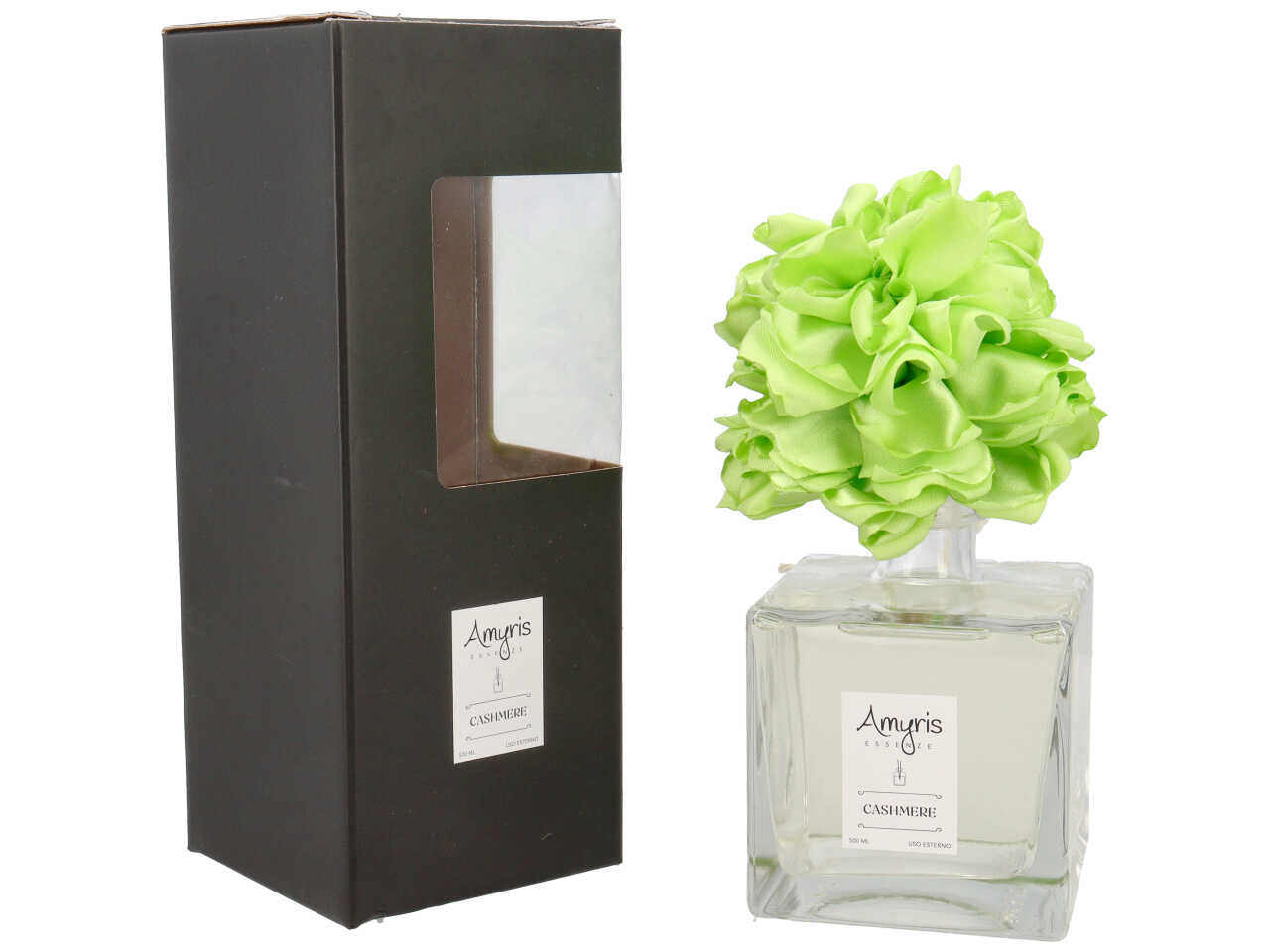 Diffusore con bacchette e fiore verde acido 500ml al cashmere