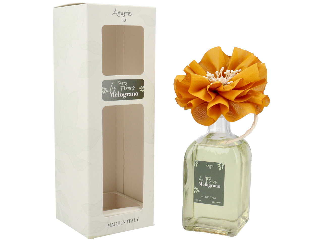 Diffusore con bacchette e fiore ocre 250ml al melograno