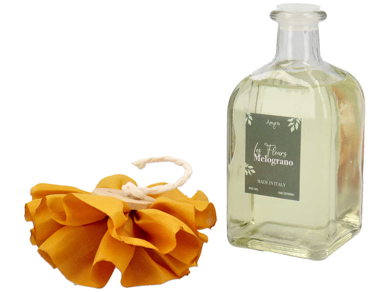 Diffusore con bacchette e fiore ocre 250ml al melograno