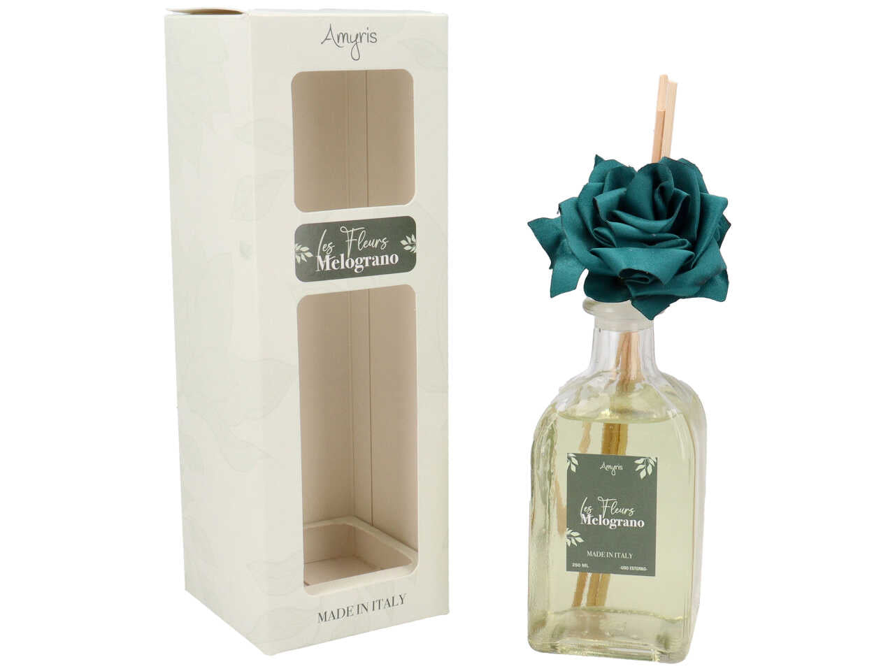Diffusore con bacchette con rosa 250ml al melograno