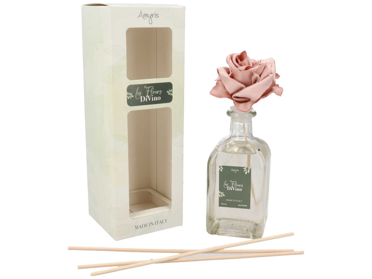 Diffusore con bacchette con rosa ocre 250ml al profumo divino