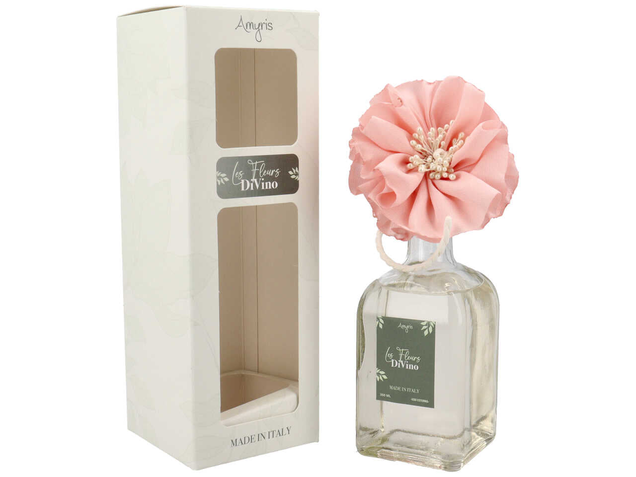 Diffusore con bacchette e fiore rosa 250ml al profumo divino