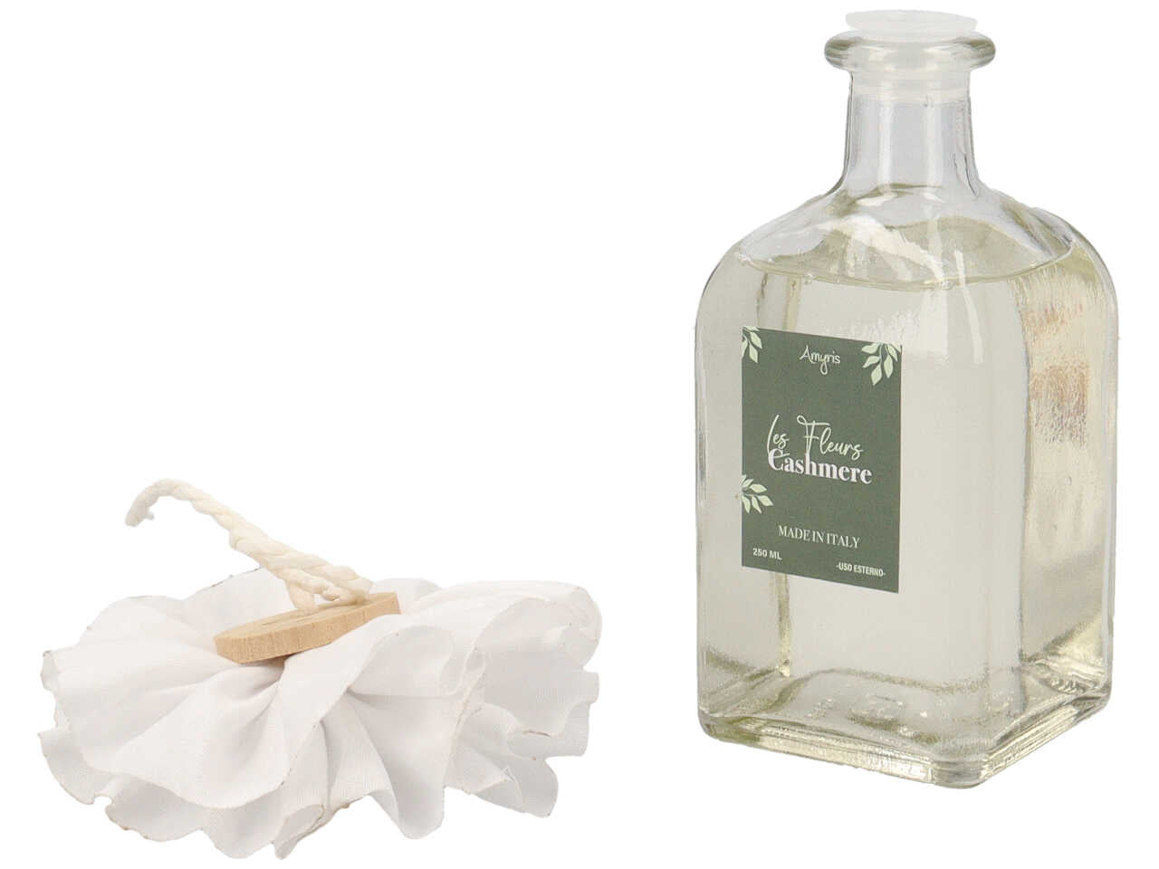 Diffusore con bacchette e fiore bianco 250ml al profumo cashmere