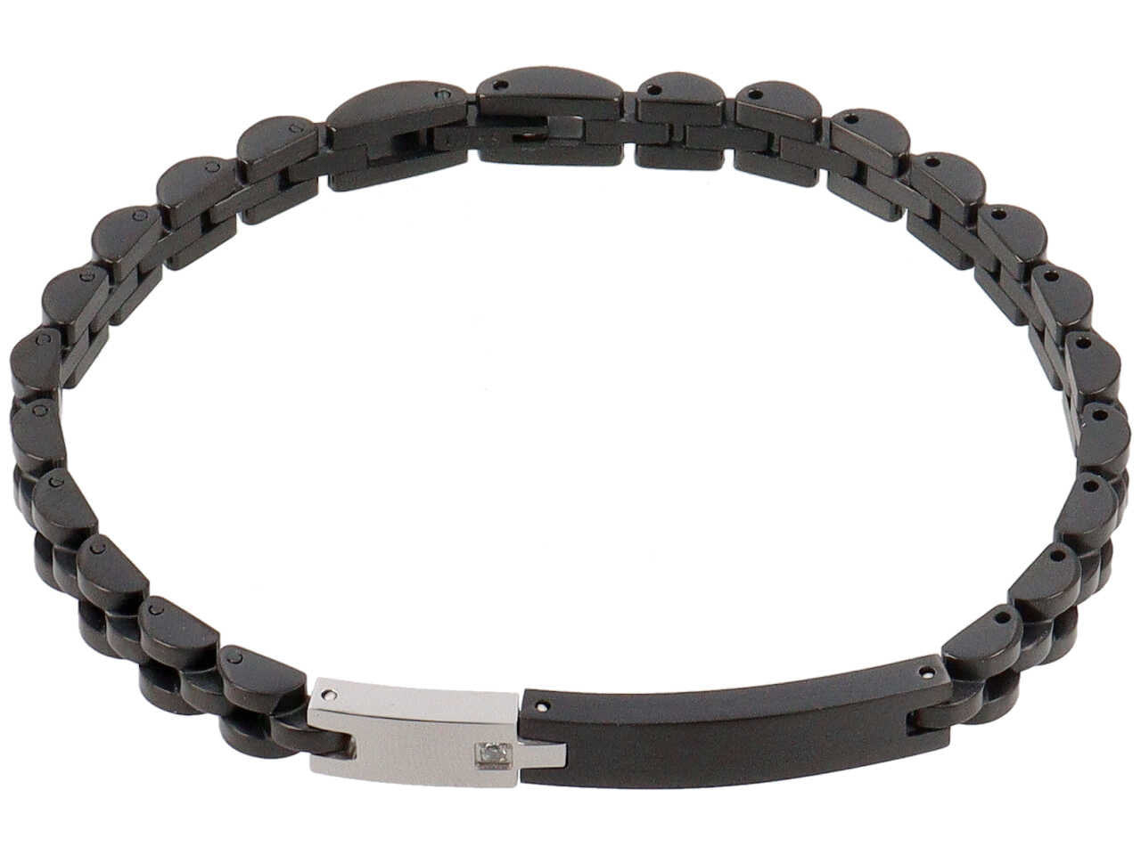 Bracciale a maglia nera e piastra in acciaio
