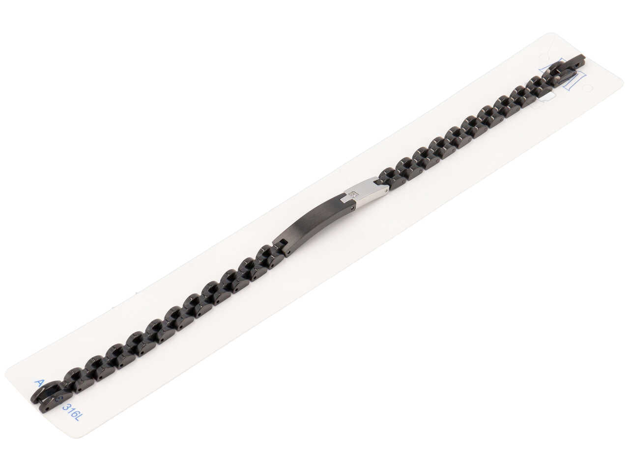 Bracciale a maglia nera e piastra in acciaio