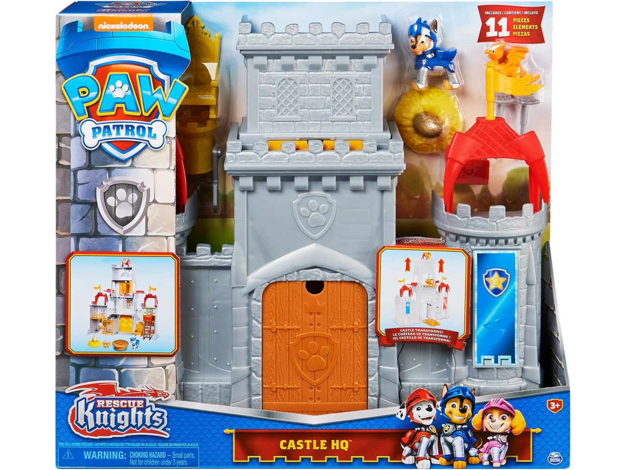 Set da gioco Paw Patrol, Rescue Knights Castle HQ trasformabile da 11 pezzi con Chase e mini personaggi d'azione del drago Draco per bambini dai 3 anni in su | Spin Master
