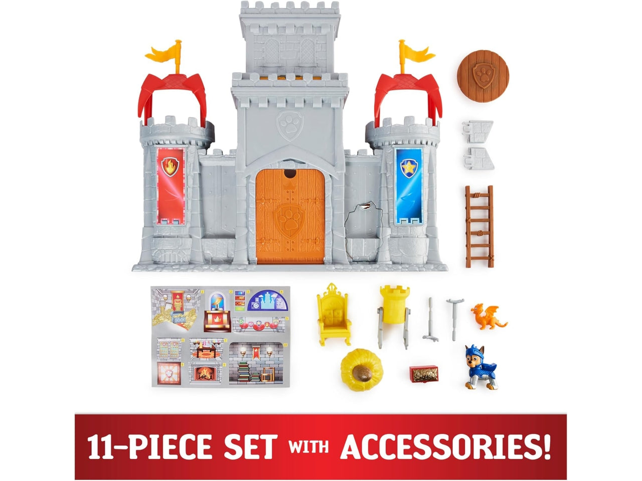 Set da gioco Paw Patrol, Rescue Knights Castle HQ trasformabile da 11 pezzi con Chase e mini personaggi d'azione del drago Draco per bambini dai 3 anni in su | Spin Master