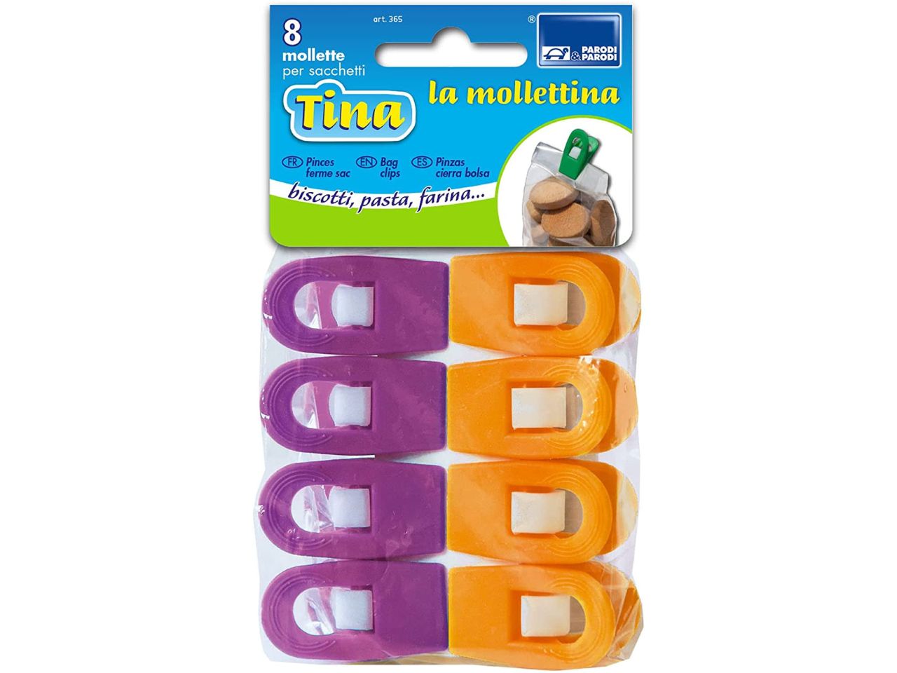 Mollettina tina per sacchetti - la confezione comprende 8 mollette