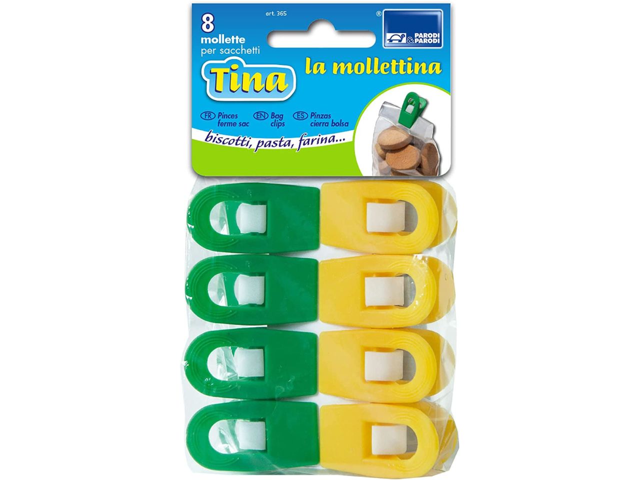 Mollettina tina per sacchetti - la confezione comprende 8 mollette