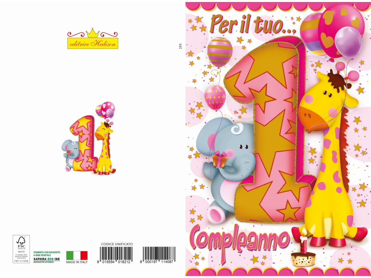 Biglietto auguri 1 anno femmina