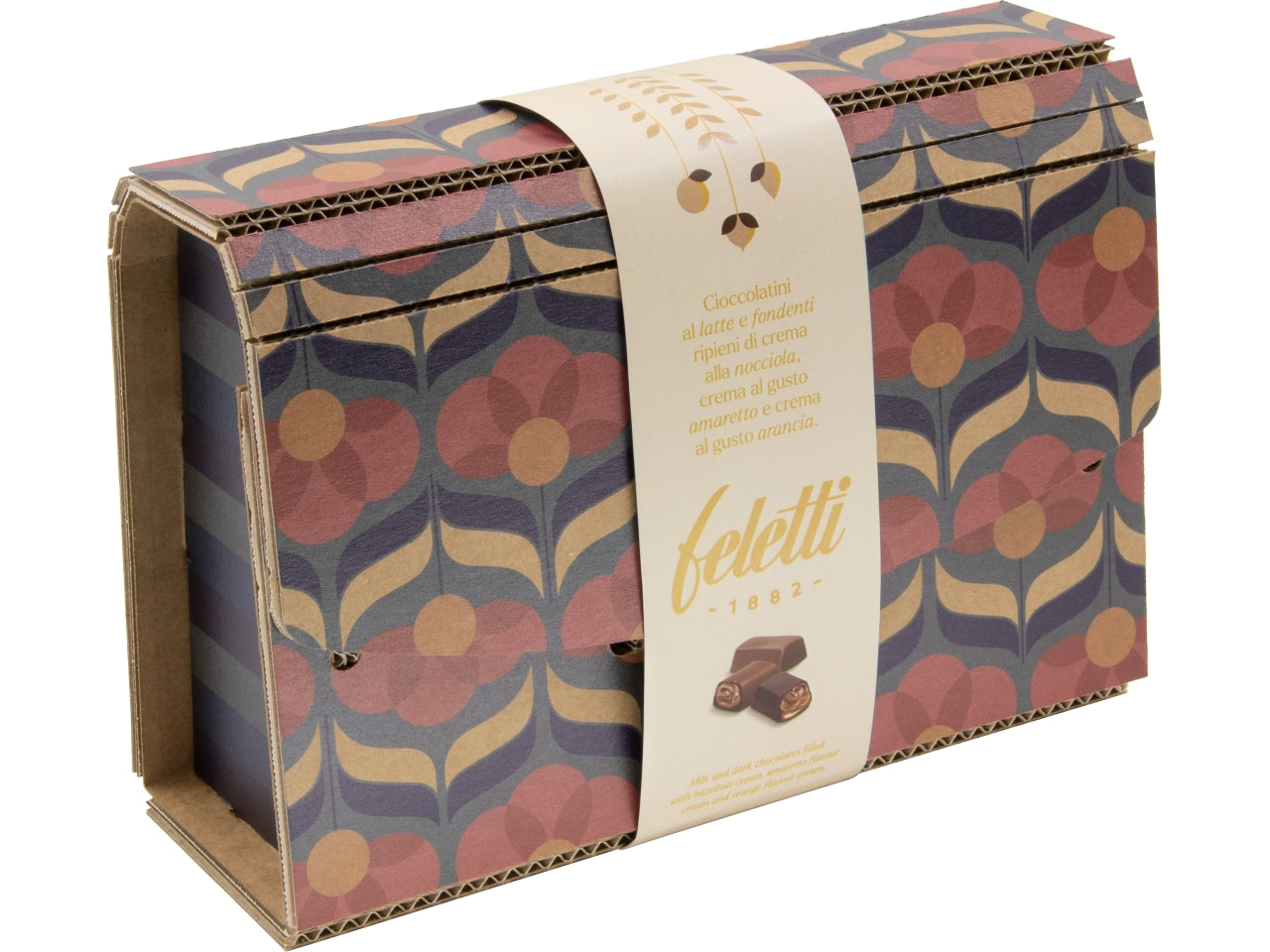 Sorini pochette grace 250gr di cioccolatini al latte e fondenti ripieni di crema alla nocciola, crema al gusto amaretto e crema al gusto arancia