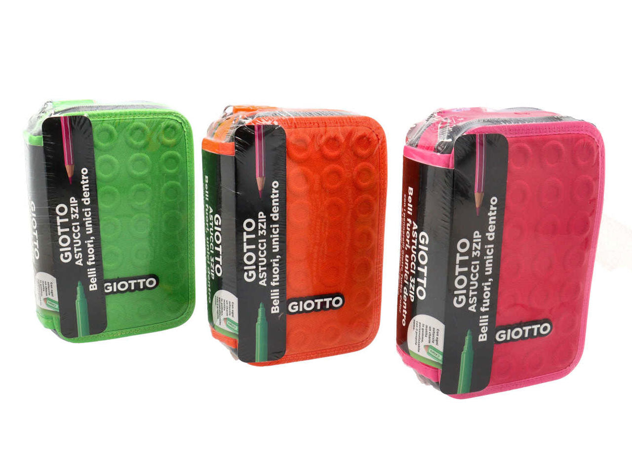 Astuccio 3 Zip Giotto Stilnovo: Colori Assortiti in Tessuto, 19.5x7.5x12.9 cm - Fila