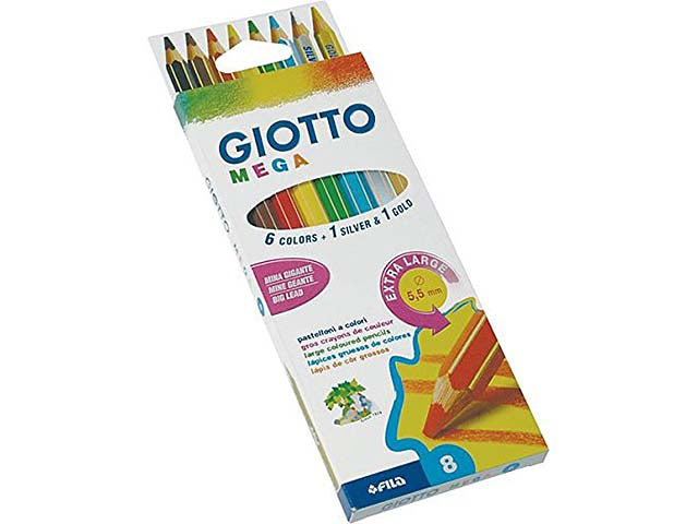 Pastelli colorati mega tri esagonali fusto uguale alla mina con un pastello oro e argento D 5.5 mm Giotto