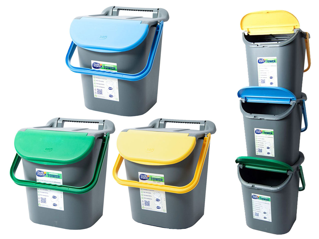 Set di 3 tower bin 30lt con maniglione