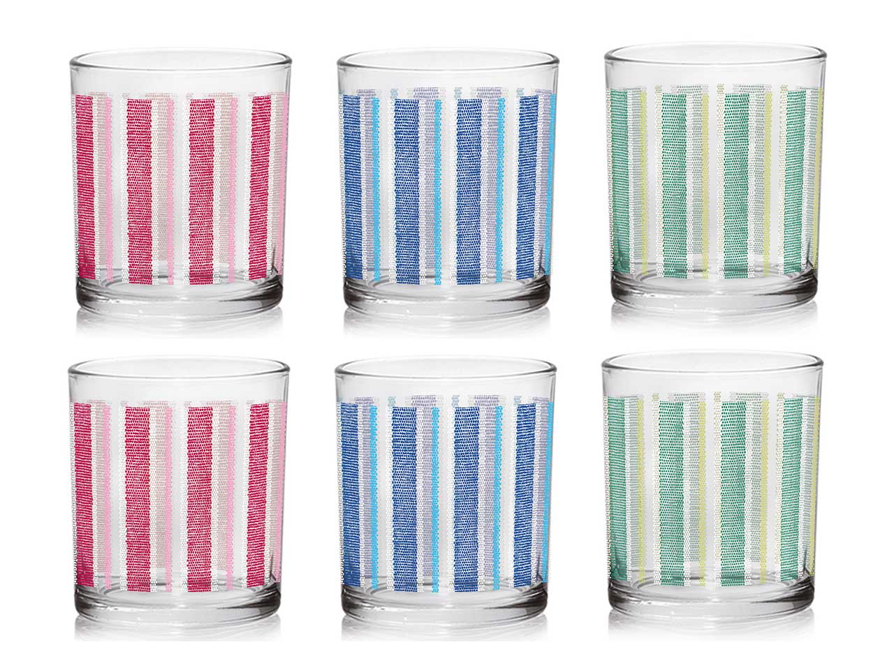 Bicchieri per acqua linea linda in confezione da 6 in vetro decorato canvas da 220cc in 3 assortimenti