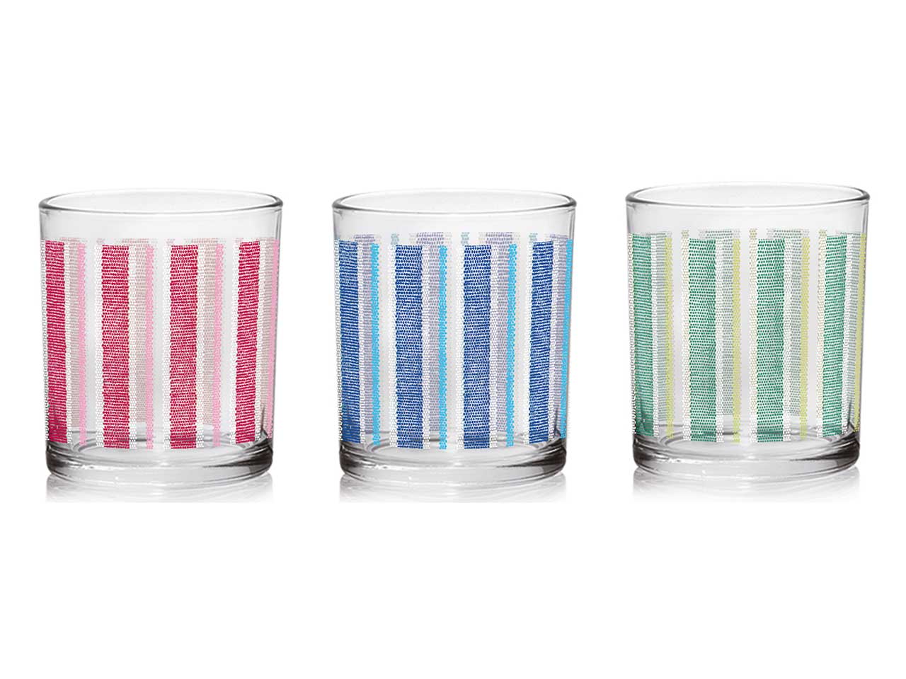 Bicchieri per acqua linea linda in confezione da 6 in vetro decorato canvas da 220cc in 3 assortimenti