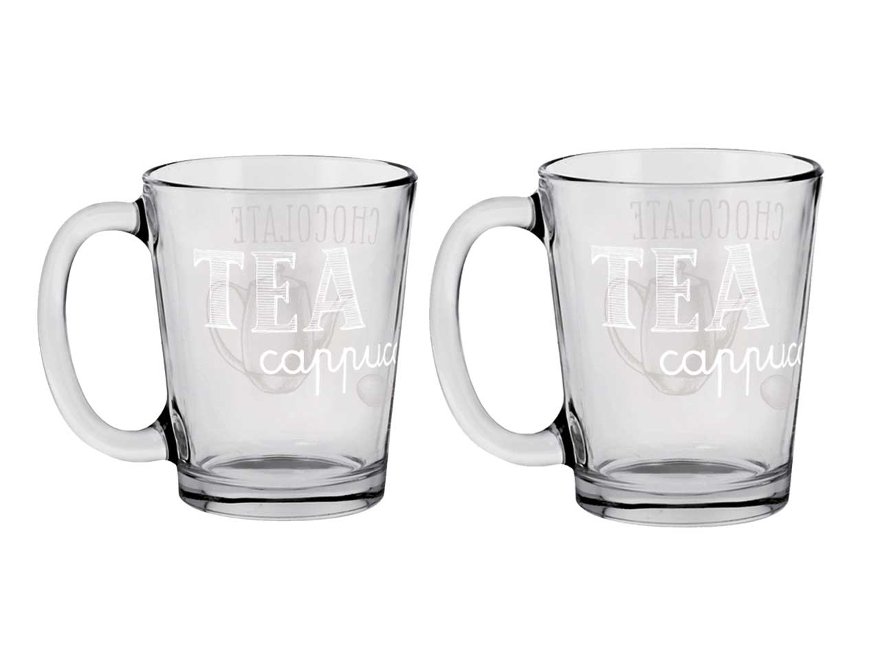 Bicchieri mug in vetro linea nadia con decorazioni easy white da 310cc in confezione da 2 pezzi