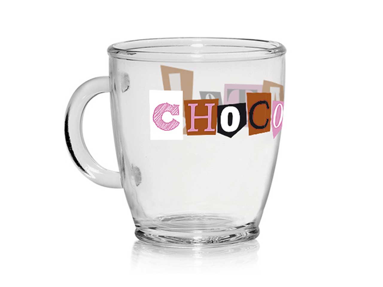 Bicchieri mug in vetro linea julius con decorazioni letters chocolate da 380cc in confezione da 2 pezzi