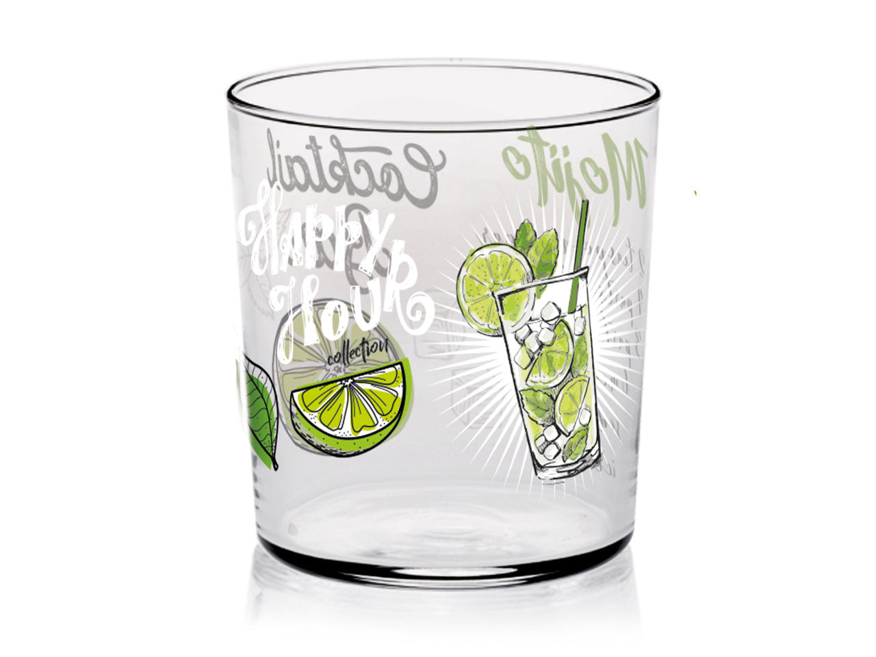 Bicchieri in vetro per cocktail linea conic in confezione da 3 pezzi con decorazioni drink da 360cc in 3 assortimenti
