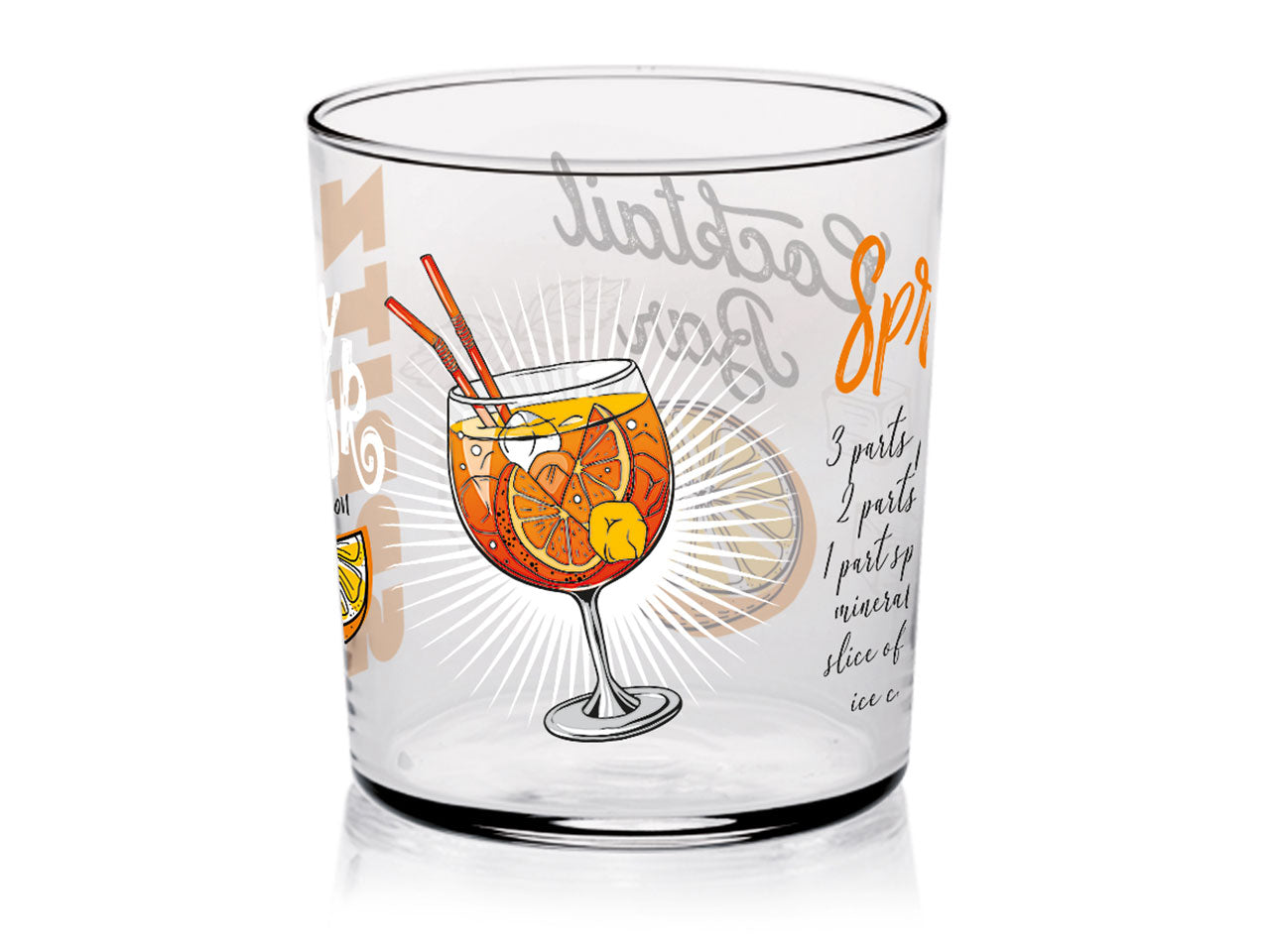 Bicchieri in vetro per cocktail linea conic in confezione da 3 pezzi con decorazioni drink da 360cc in 3 assortimenti