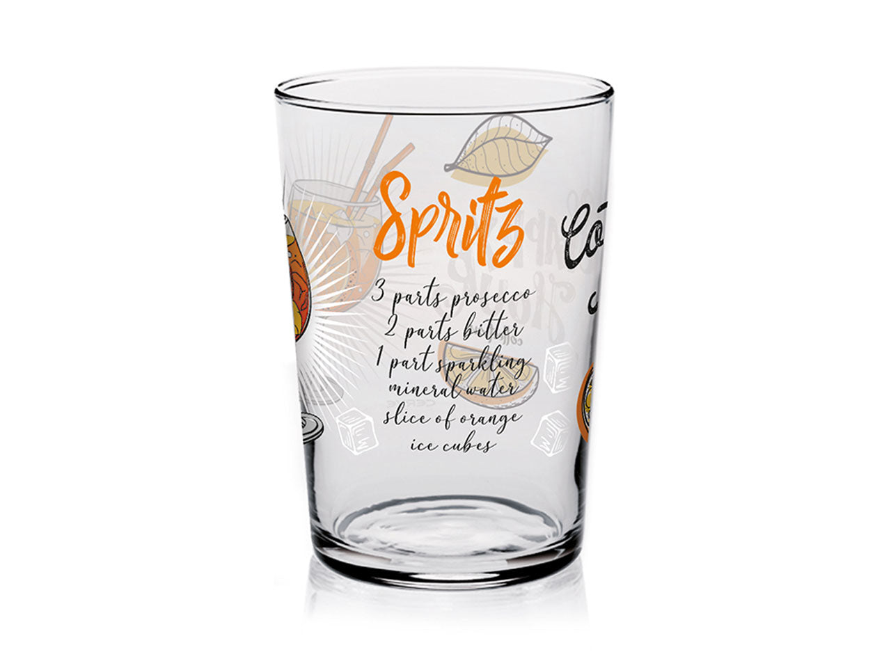 Bicchieri in vetro per cocktail linea conic in confezione da 3 pezzi con decorazioni drink da 510cc in 3 assortimenti